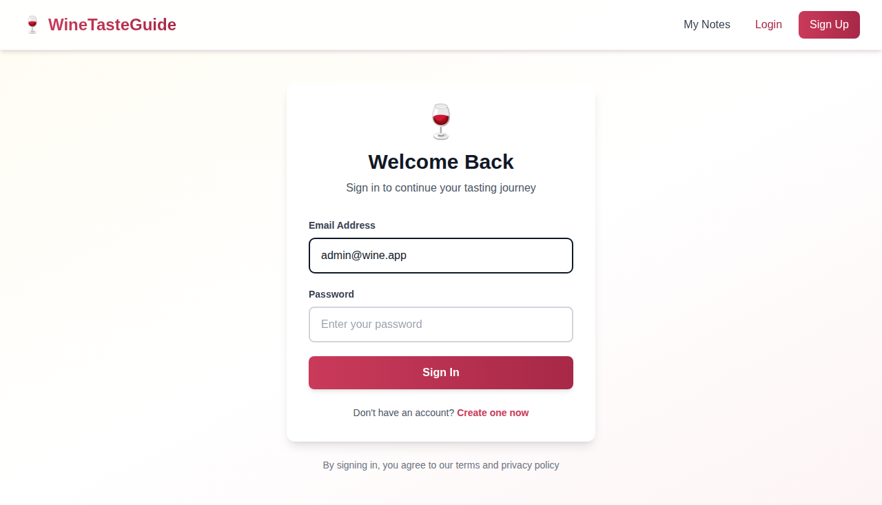 Login page with email and password fields